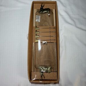 Deer Wilderness Themed Wood Tray + set of 4 metal Cocktail Picks - Cheese & Meat